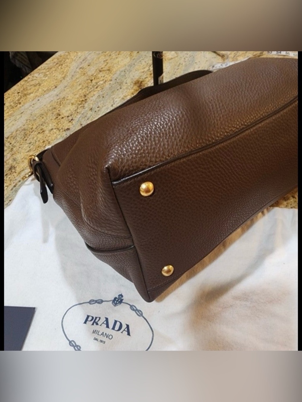 Large Prada Vitello Daino Brown Pebbled Leather Shoulder Bag Gold Hardware - Picture 6 of 12